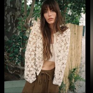 Zara Cream sequin macrame Jacket XS